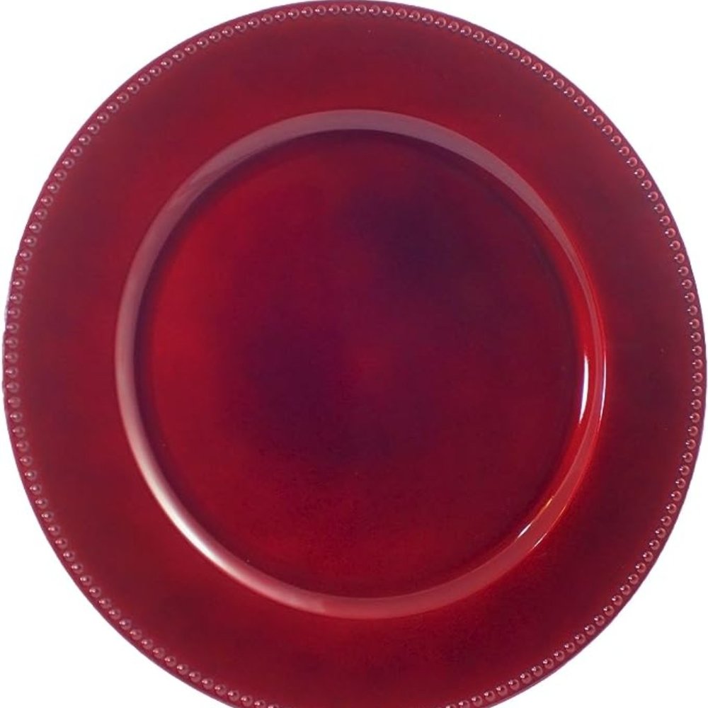 Red Plastic Charger Plates with Beaded Rims, 13-in.